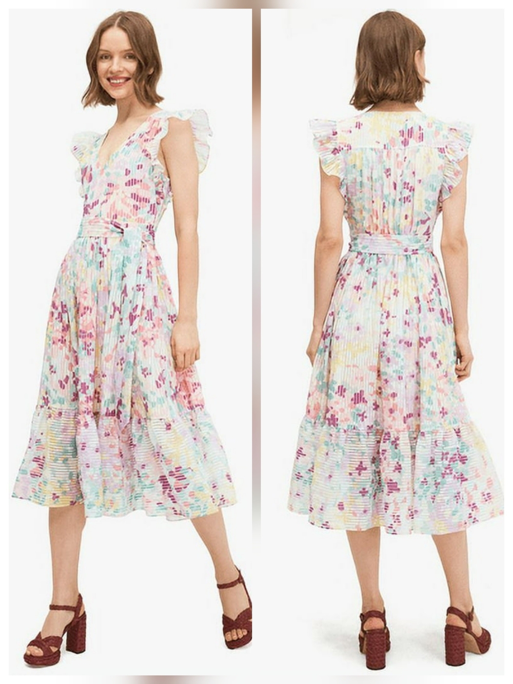 NWOT- Kate Spade New York floral pleated midi dress Sz 2